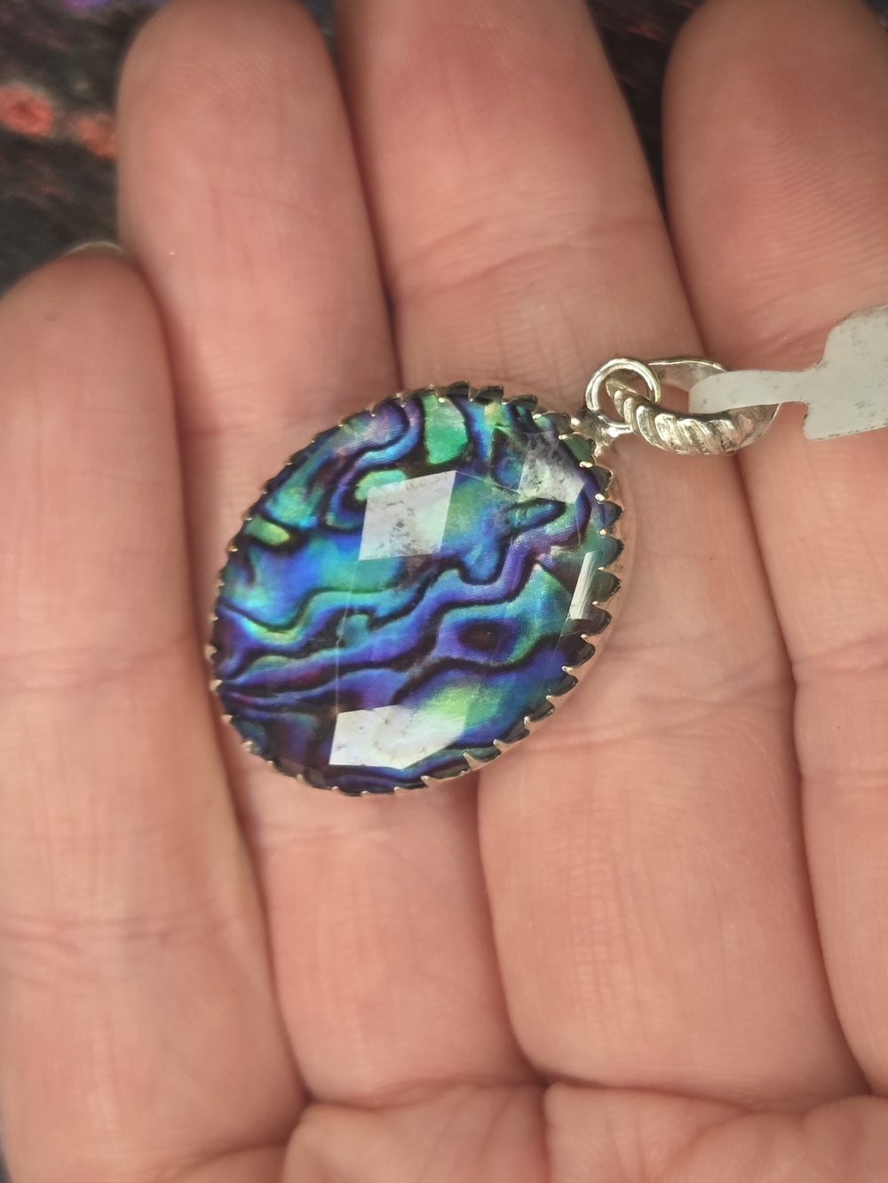 Abalone Shell Oval Pendant in Iridescent Blue-Green